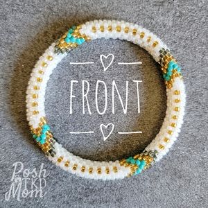 Glass Bead Bracelet (White/Gold/Blue/Gray) - NWOT